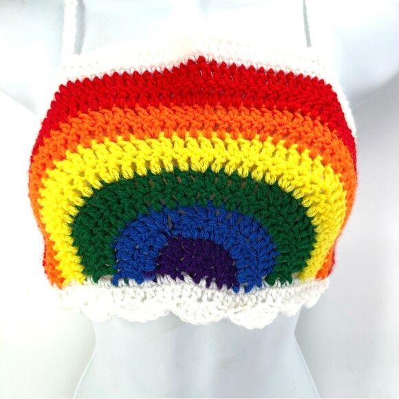 Handmade Napper brand rainbow crop top halter adjustable pride crochet XS NEW - Picture 4 of 16